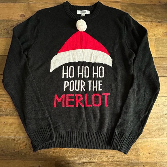 IMAGIN8 Black Christmas Pour the Merlot Sweater Ugly sweater Wine - Picture 1 of 8